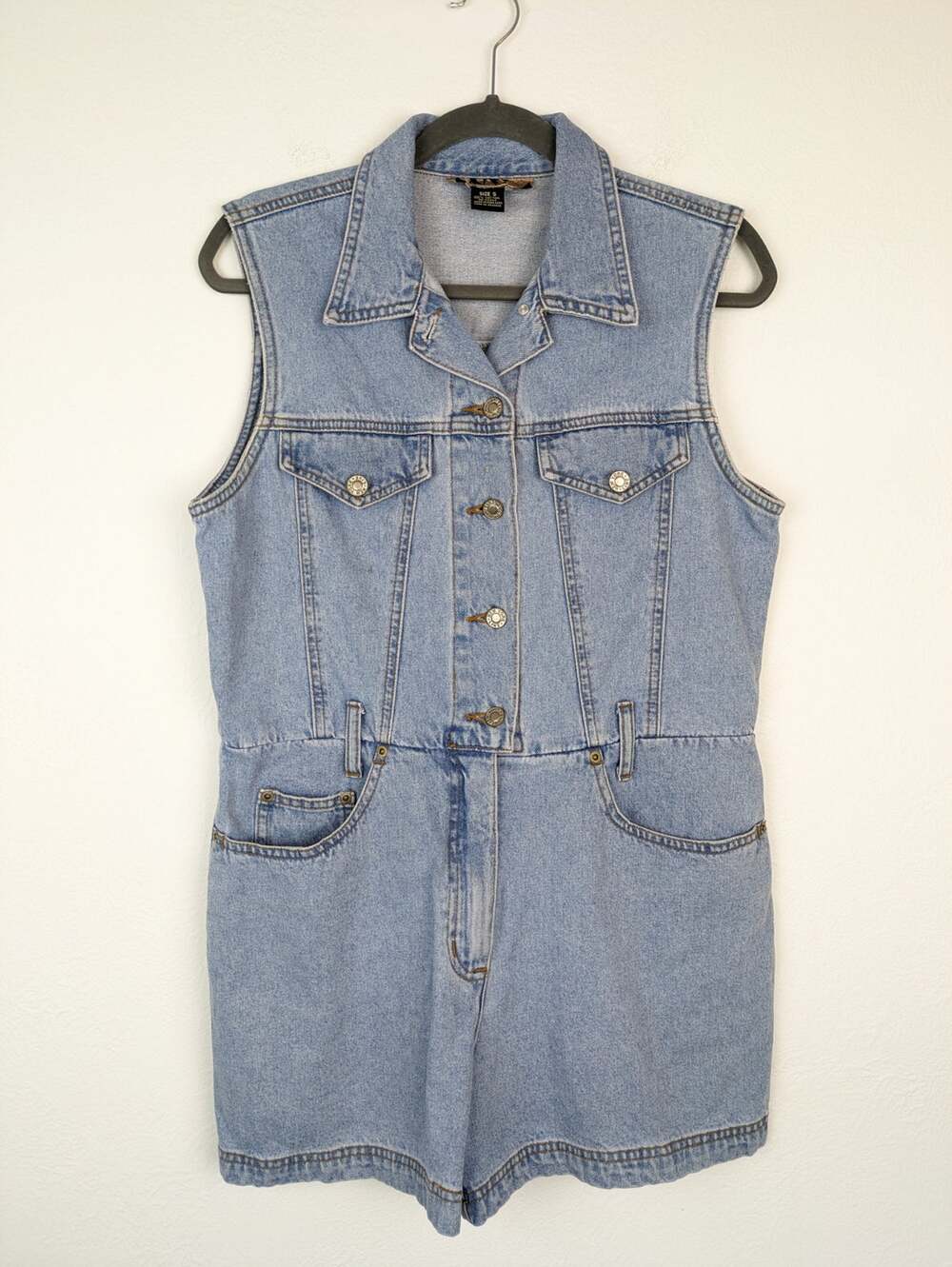 Vintage Coveralls Overalls NY Line Denim Shorts 90s Spring Summer Blue Size S